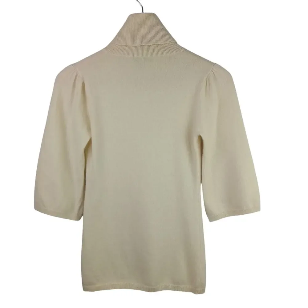 Beth Bowley Women's SZ S 100% Cashmere Turtleneck 3/4 Sleeve Sweater Ivory